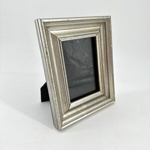 Silver Tone Tiered Picture Frame Distressed Metallic 3.5x5 Tabletop Wall Mount
